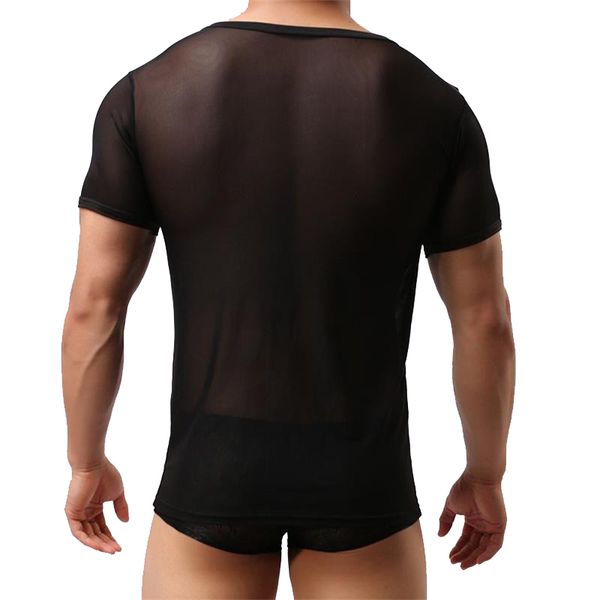 T-shirt transparente Men Mesh Tops Sexy Tees Subsirt.