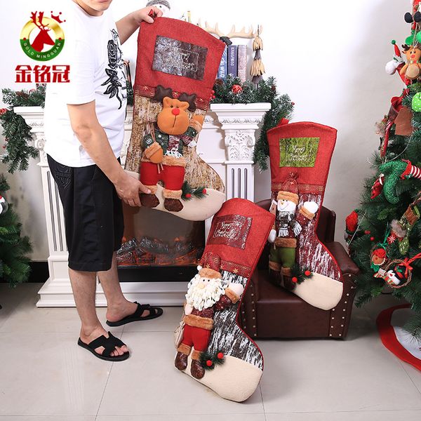 Large Size Christmas Stocking Xmas Kids Gift Bag Wall Pendant