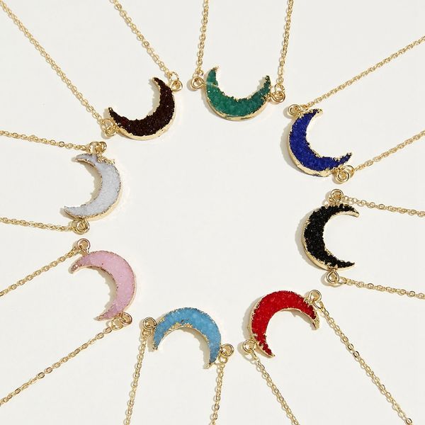 

8pcs/lots fashion creative moon imitation natural stone resin pendant necklace women clavicle necklace jewelry 8 color t-62, Silver