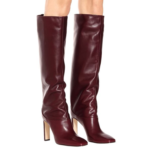

brown black wine red apricot square block heels knee high boots woman 2019 ladies party shoes woman square toe high heeled boots t200425