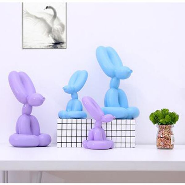 

3pcs balloon animal sculpture resin rabbit figurine mini resin art statue deskornament-purple