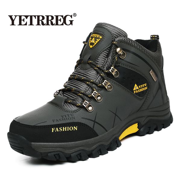 

brand new winter men snow boots waterproof leather men boots outdoor super warm male hiking work shoes 39-47, Black
