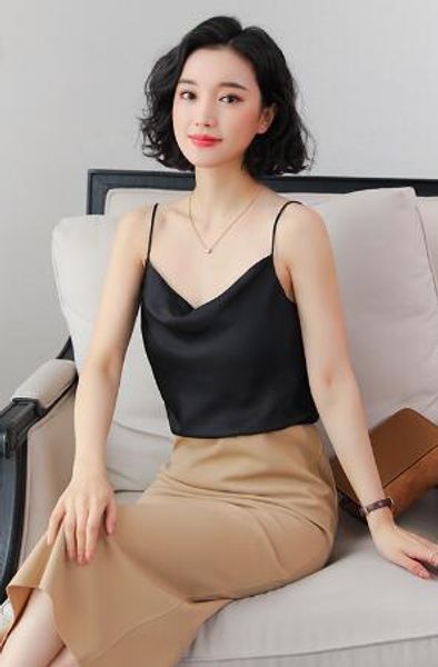 

spring new suspender women's inside with thin open back solid color bottoming blouse women's sleeveless vest, White