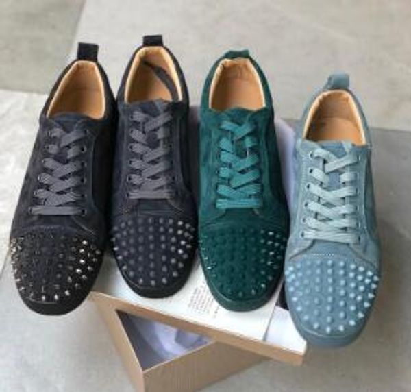 

red bottom designer shoes luxury sneaker studded spikes men women trainers low cut genuine leather party wedding crystal leather sneakers 01, Black