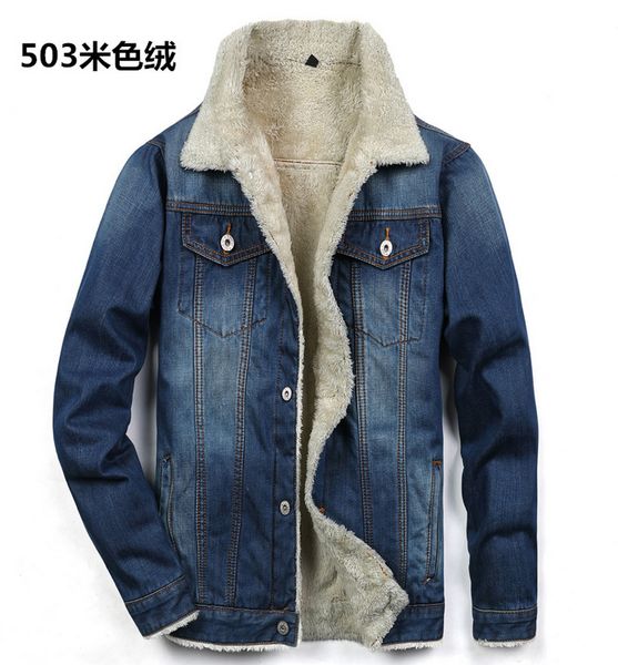 

winter mens denim jacket wool lining thick warm coat blue single breasted lambswool outwear size s-5xl l80, Black