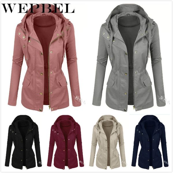 

wepbel women lady trench coat solid color moda feminina hooded autumn trench coat long sleeve outwear, Tan;black