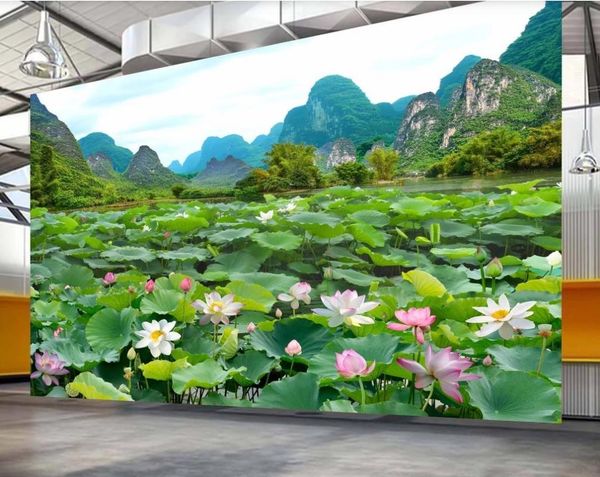 

пейзажная живопись лотоса пруд лотоса гостиной тв фон стены 3d пейзаж обои 3d обои для рабочего стола