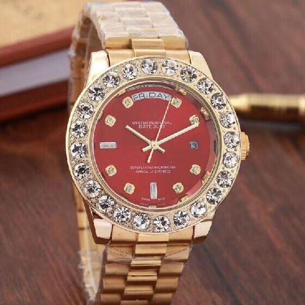 

2019 Top Brand Мужчину Бизнес Часы класса люкс Алмазной кварцевые часы золото из нержав