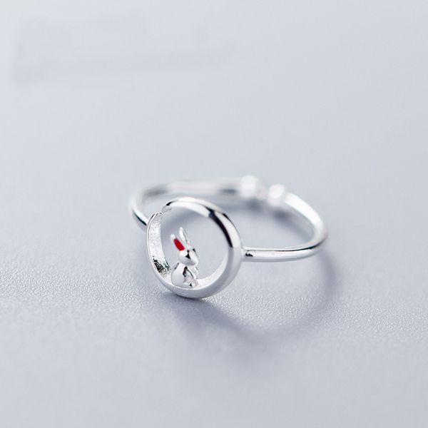 

mloveacc real 925 sterling silver cute moon rabbit rings for women opening adjustable fashion ring jewelry girls birthday gift