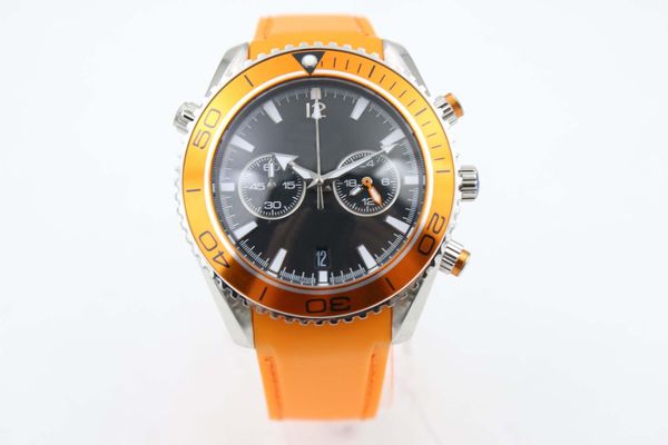 

luxury watch 45.5mm black large size dial sea series quartz automatic movement sapphire glass original folding buckle multifunction timing, Slivery;brown