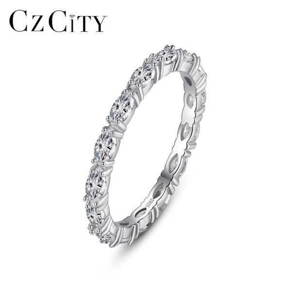

czcity simple 925 sterling silver engagement finger rings women bridals wedding paved micro cubic zircon fine jewelry sr0373, Golden;silver