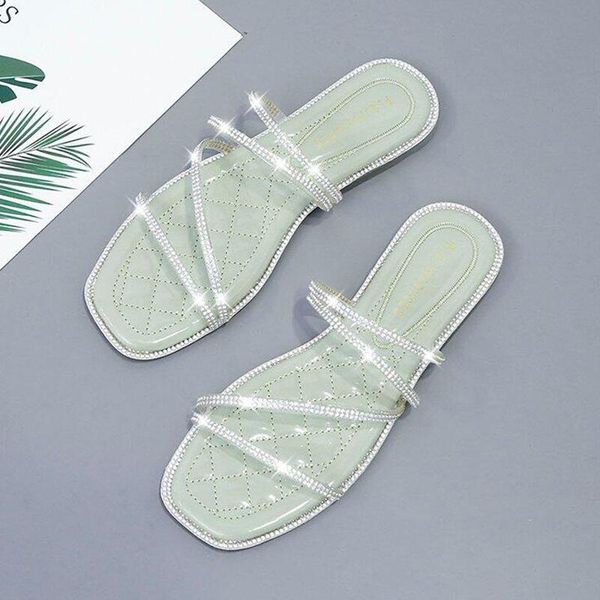 

ladies elegant sandals 2020 summer new flat rhinestone open toe shoes fashion sweet beach shoes party wedding sandals women, Black