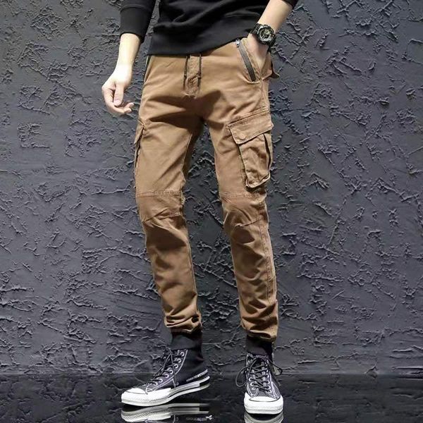 

mens designer cargo pants hip hop luxury pockets pants patchwork zipper cotton harem men streetwear khaki black joggers gift plus size 29-38