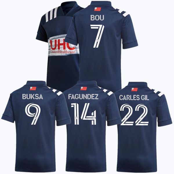 

2020 2021 mls революция футбол джерси #9 букса фагундес униформа мужская #22 карлес гил бу футбольные рубашки, Black;yellow