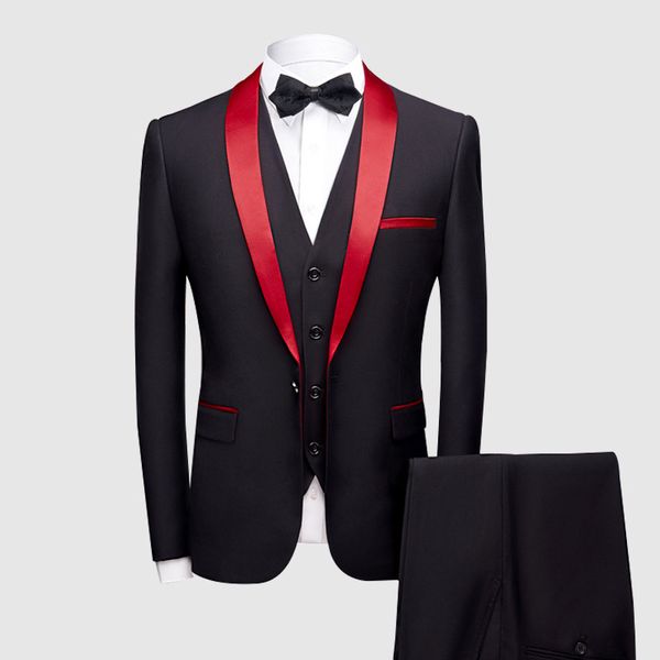 

peorchid 2019 black red tuxedo men's suits formal grooms suits wedding prom blazer mens 3 piece korean business suit slim fit, Black;gray