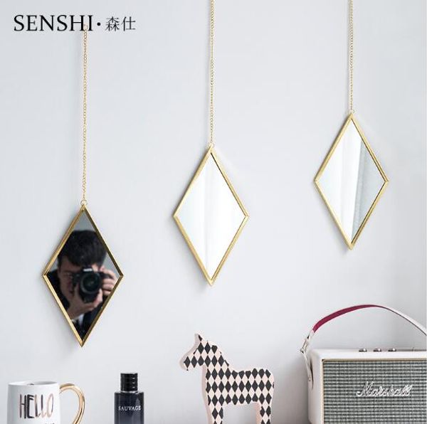 Metal Gold Small Mirror Wall Mounted Bedroom Bathroom Mirror Vanity Makeup Mirror Decorative Hanging Nordic Creative Fashion Home Decoratio Funny Men