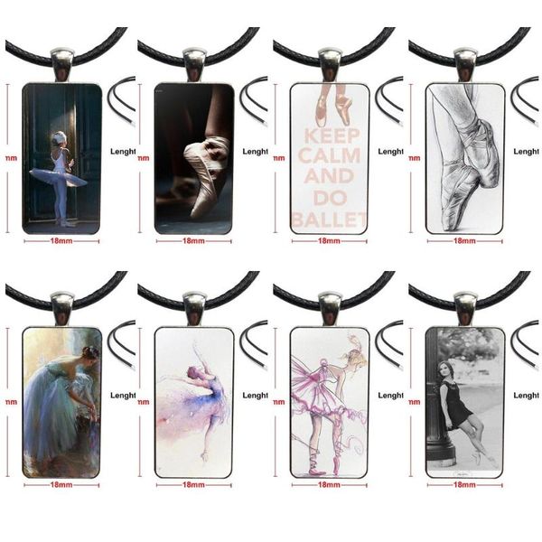 

keep calm and ballet shoes on glass pendant necklace handmade half pendant rectangle necklace for schoolgirl maxi, Silver