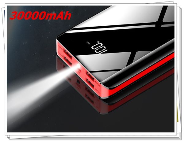 

30000mah 2a 4usb mini power bank mirror screen led display external battery charger powerbank