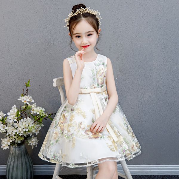 

tick tok 2020 new children's dress princess dress girl's lace flower children's wedding piano performance host, Red;yellow