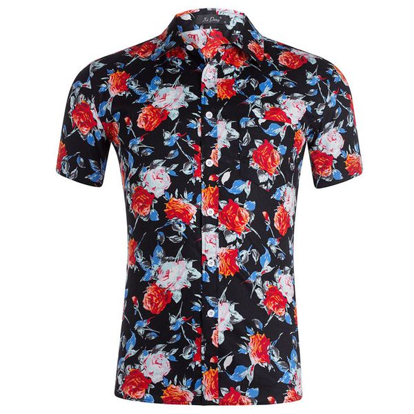 

feitong summer casual floral shirt mens 3d color print short-sleeved lapel shirt blouse men hawaiian chemise homme 2019, White;black