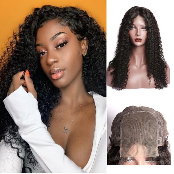 

150 density pre plucked 4x4 lace front curly wavy human hair lace wigs with natural hairline brazilian virgin curly lace wig, Black;brown