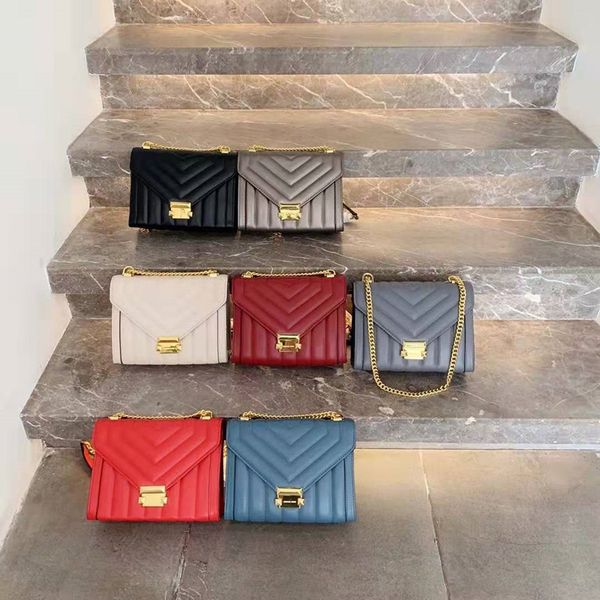 

2019 new female bag genuine leather handbag shoulder bags his chain small sweet wind stripe kraft envelope party designer handbags tote