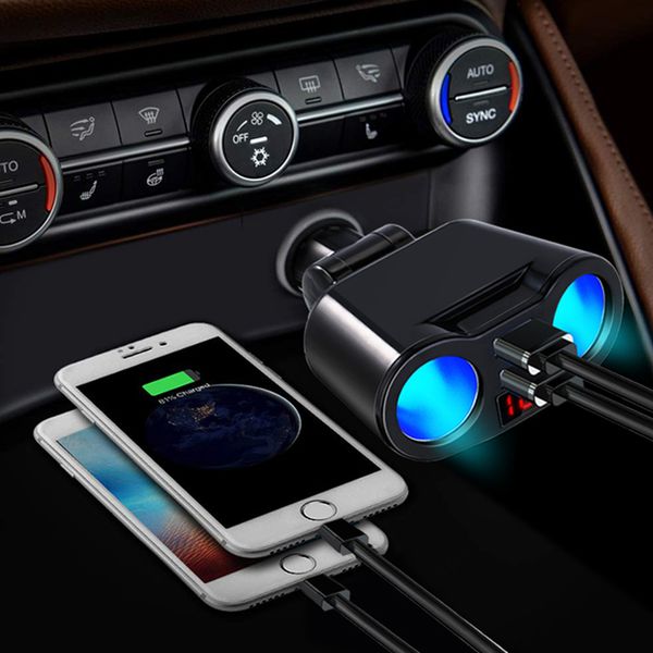 

1pcs car cigarette lighter usb one for three car charger with led display rotating charger 5v3.1a accessories