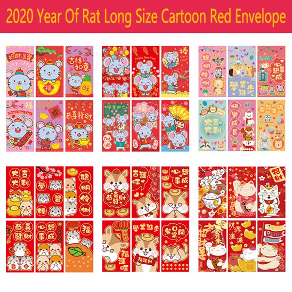 

6 packs 36 pcs cartoon year of rat long size red packet 2020 chinese r new year red envelope