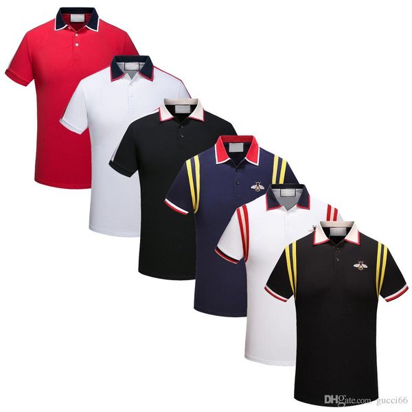 

2019 new classic men polo t shirts snake bee floral embroidery striped mens polos shirt fashion casual casual polo shirt, White;black