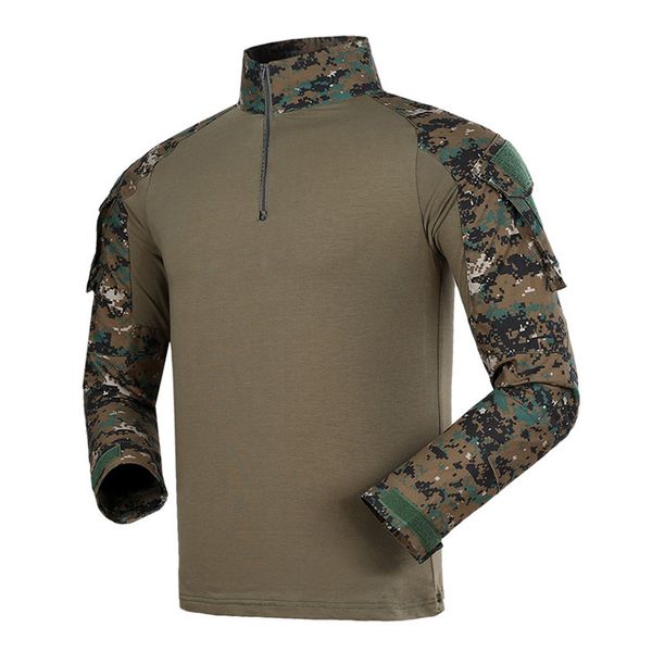 

men's combat shirt woodland tactical 1/4 zipper army hunting t-shirts, Gray;blue