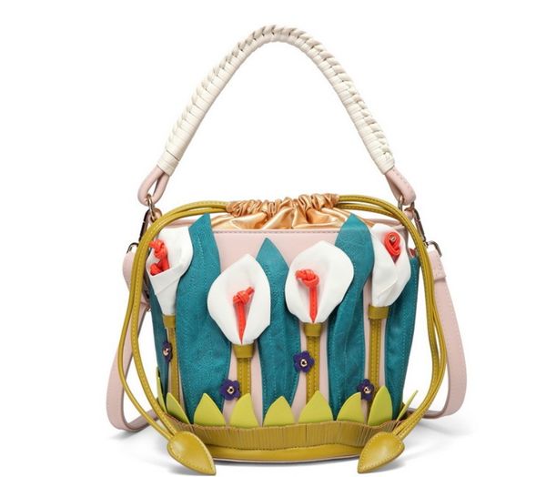 

women's lily fower shoulder bag satchel tote bucket purse bag handbags