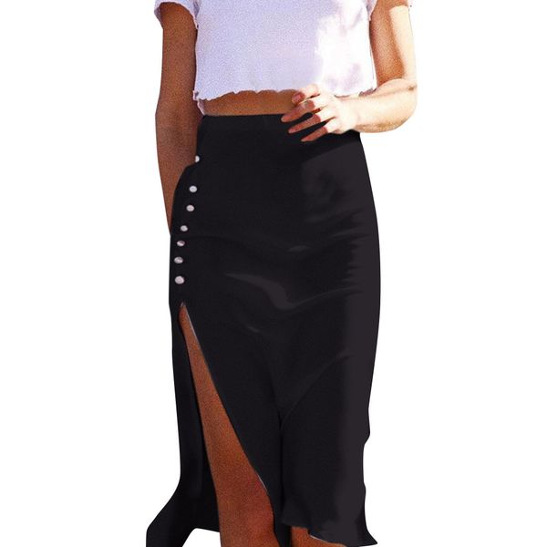 

jaycosin women striped ruffles high waist split pleated tulle long solid candy color drape swing loose skirt l0523, Black