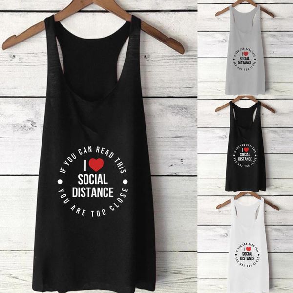 

майки топ лето мужчины женщины смешные буквы печати держать социальную дистанцию с коротким рукавом майки без рукавов тройник топы женский к, White