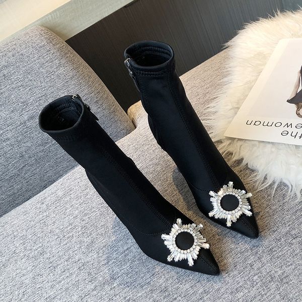 

winter boots lady women's rubber shoes rain lace up boots-women crystal booties ladies low heels booties round toe 2020 2019, Black