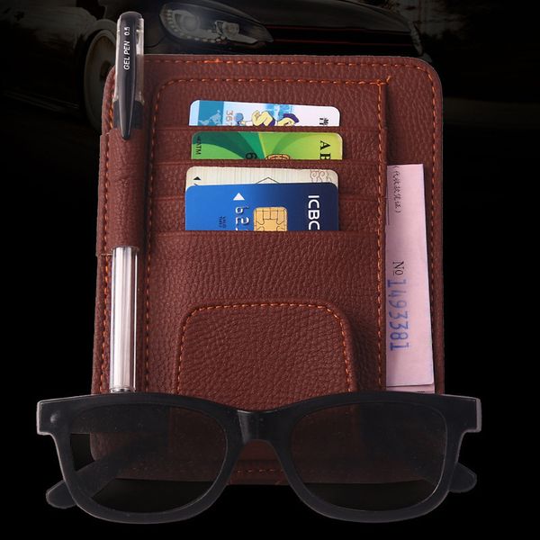 

car sun visor glasses holder clip pack pu leather id storage bag b99