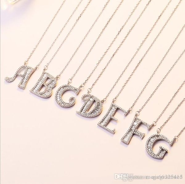 

26 english letter pendant sparkling luxury jewelry 925 sterling silver pave white clear 5a cubic zirconia women fashion necklace