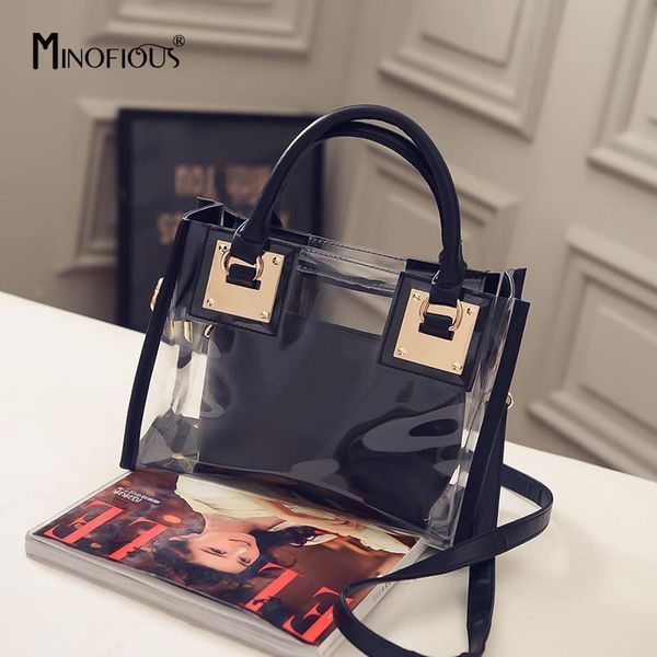 

minofious transparent beach shoulder bag pvc solid composite bags women clear small handbags jelly tote bag candy handbag