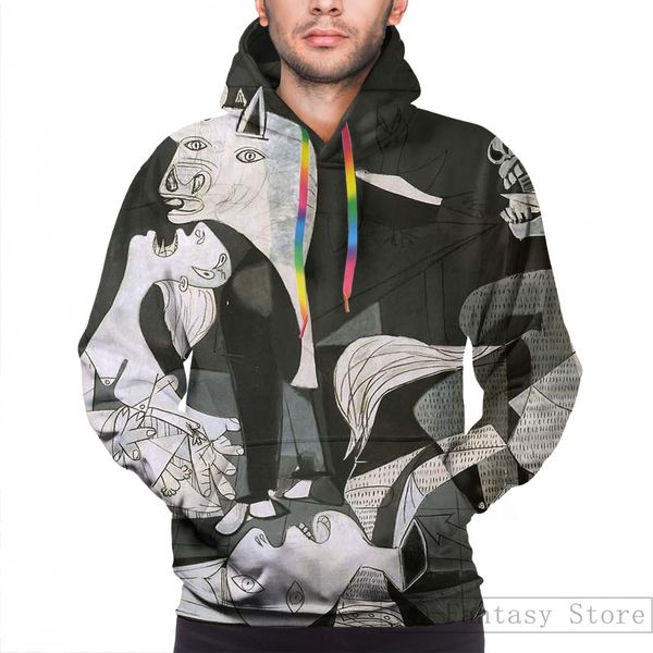

mens hoodies sweatshirt for women funny guernica(2) print casual hoodie streatwear, Black
