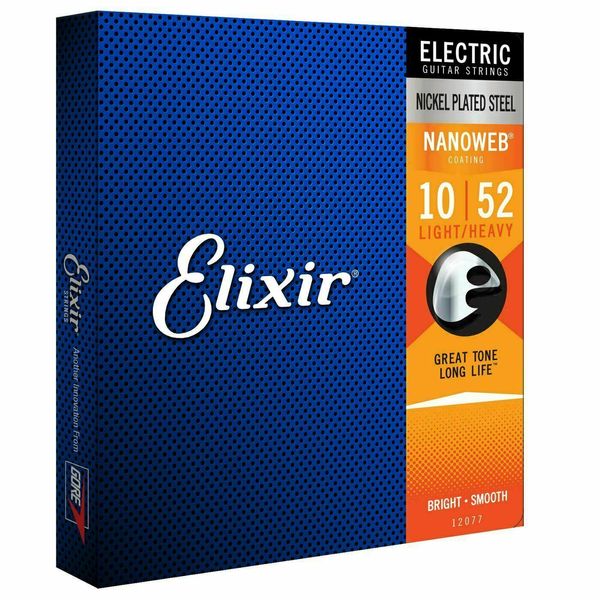 1 SET!! Corde per chitarra elettrica Elixir 12077 Nanoweb Light Heavy 10-52