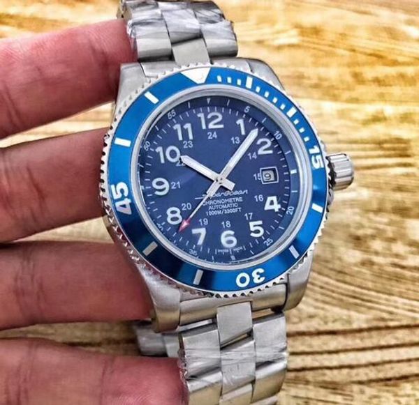 

новые часы bre superocean ab202016 серии 43 мм синий циферблат механизм с автоподзаводом оригинальный стальной ремешок наручные мужские часы, Slivery;brown