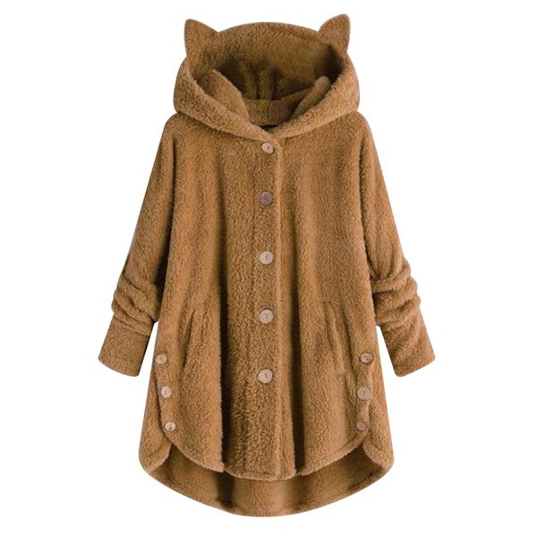 

women winter coat hooded button loose hoodies plus size kitty ear warm sweatshirt nfe99, Black