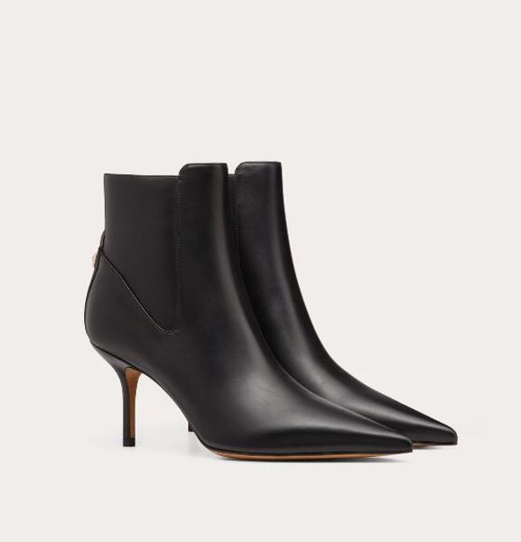 

original box] elegant brand rock stud ankle boot black genuine leather bottes winter fashionboots lady classic booties eu3