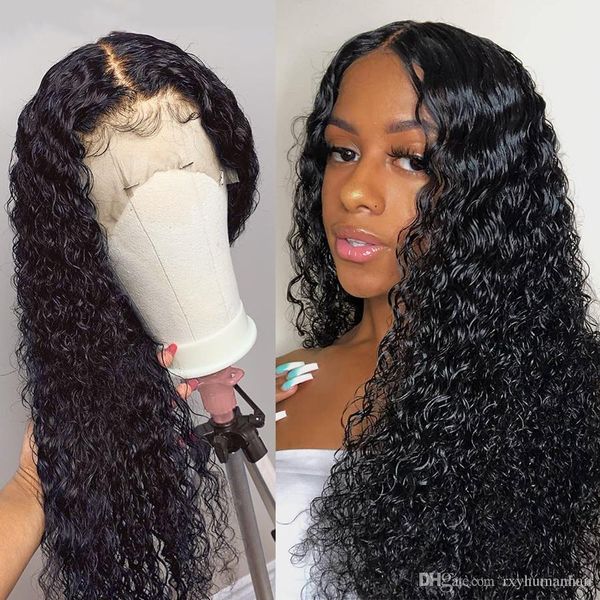 

волна воды полного шнурок человеческих волосы парики для чернокожих женщин бразильской 13 * 4 кружева фронтальной парик волны воды природног, Black;brown