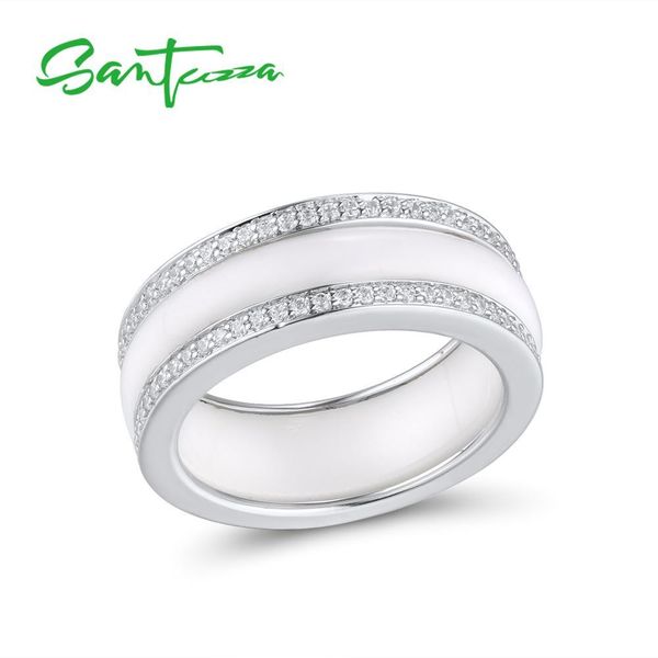 

santuzza rings for women genuine 925 sterling silver white black ceramic cz round anillos vintage fine jewelry y200321, Slivery;golden