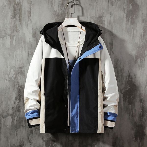 

autumn new jacket men fashion contrast color casual hooded tooling jacket man streetwear hip hop loose bomber m-3xl, Black;brown