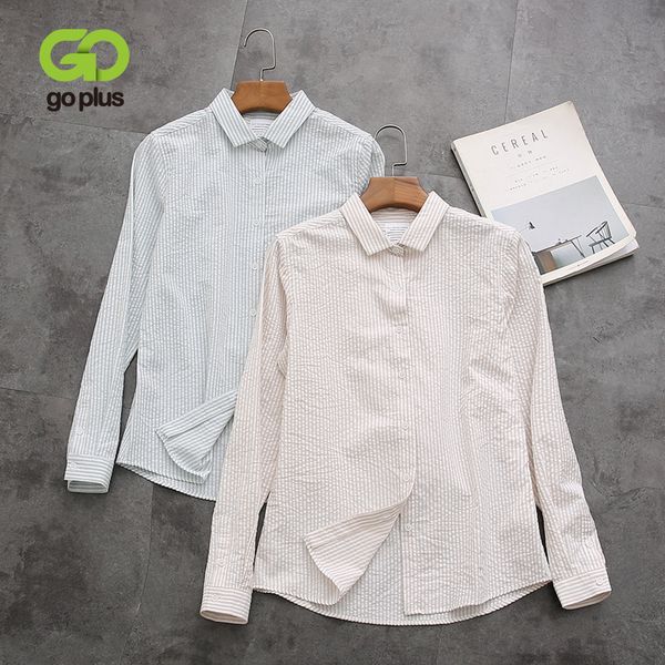 

goplus korean women's shirt turn down collar blouse striped cotton blouses ladies haut femme blusas mujer de moda 2019, White