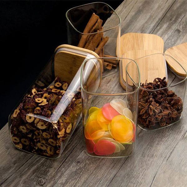 

household square glass storage jar grain canister sealed storage container for loose coffee bean (550ml/750ml/950ml