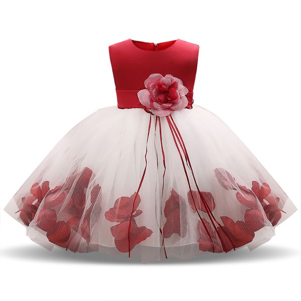 

flower girl princess dress baptsim rose party wedding birthday kid's ball gown for girls dresses children clothes vestido infant, Red;yellow