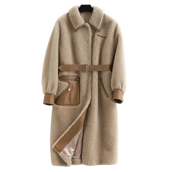 

real шуба streetwear 100% шерсть куртка осень зима пальто одежда женщин 2019 овчина корейский урожай овец shearling zt3337, Black