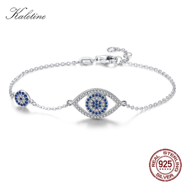 

kaletine luck hamsa evil eye bracelets for women accessories 925 sterling silver bracelet blue cz men turkey jewelry kltb057, Golden;silver